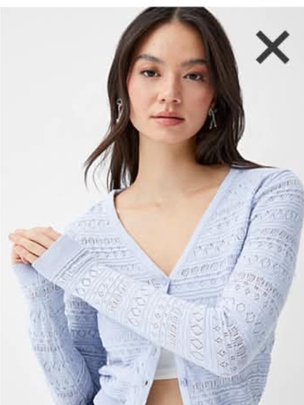 twik Pale Blue Lace-Pattern V-Neck Cardigan